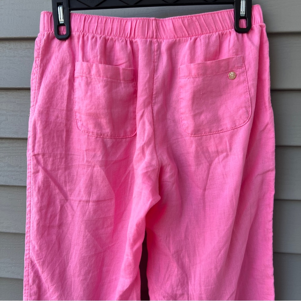Lilly Pulitzer Linen Wide Leg Pants Crop Size M Pink Drawstring Coastal Pull On - Picture 5 of 16
